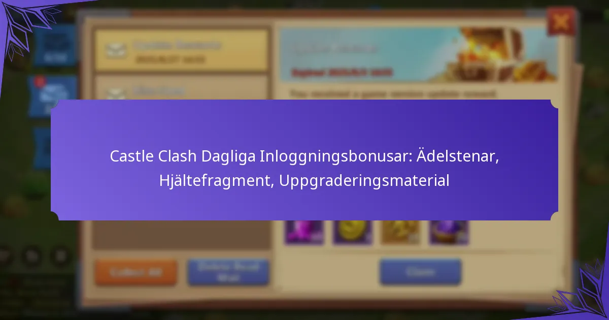 Castle Clash Dagliga Inloggningsbonusar: Ädelstenar, Hjältefragment, Uppgraderingsmaterial
