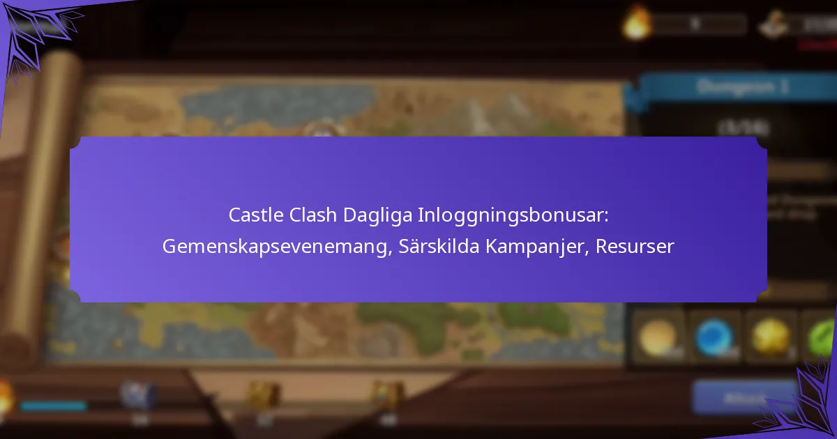 Castle Clash Dagliga Inloggningsbonusar: Gemenskapsevenemang, Särskilda Kampanjer, Resurser