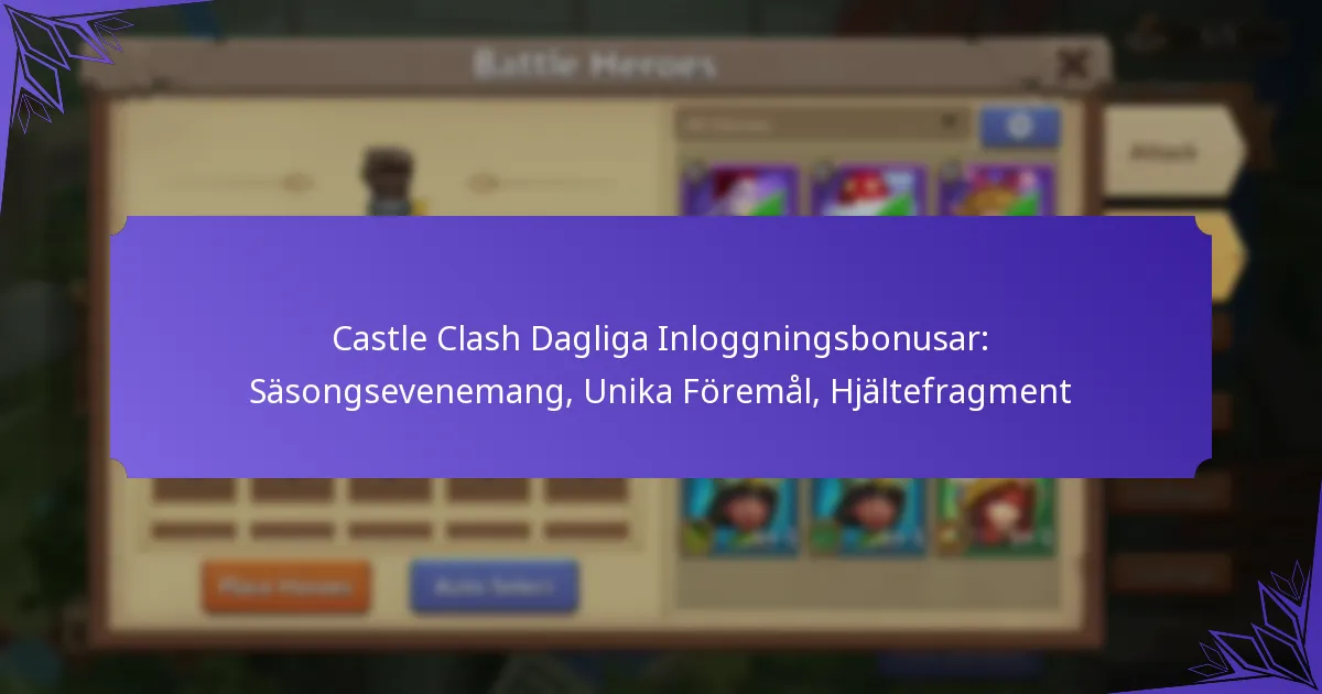 Castle Clash Dagliga Inloggningsbonusar: Säsongsevenemang, Unika Föremål, Hjältefragment