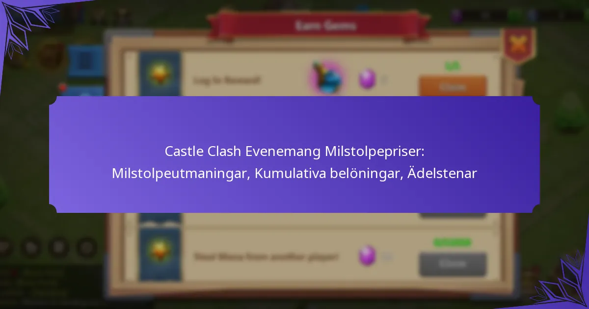 Castle Clash Evenemang Milstolpepriser: Milstolpeutmaningar, Kumulativa belöningar, Ädelstenar