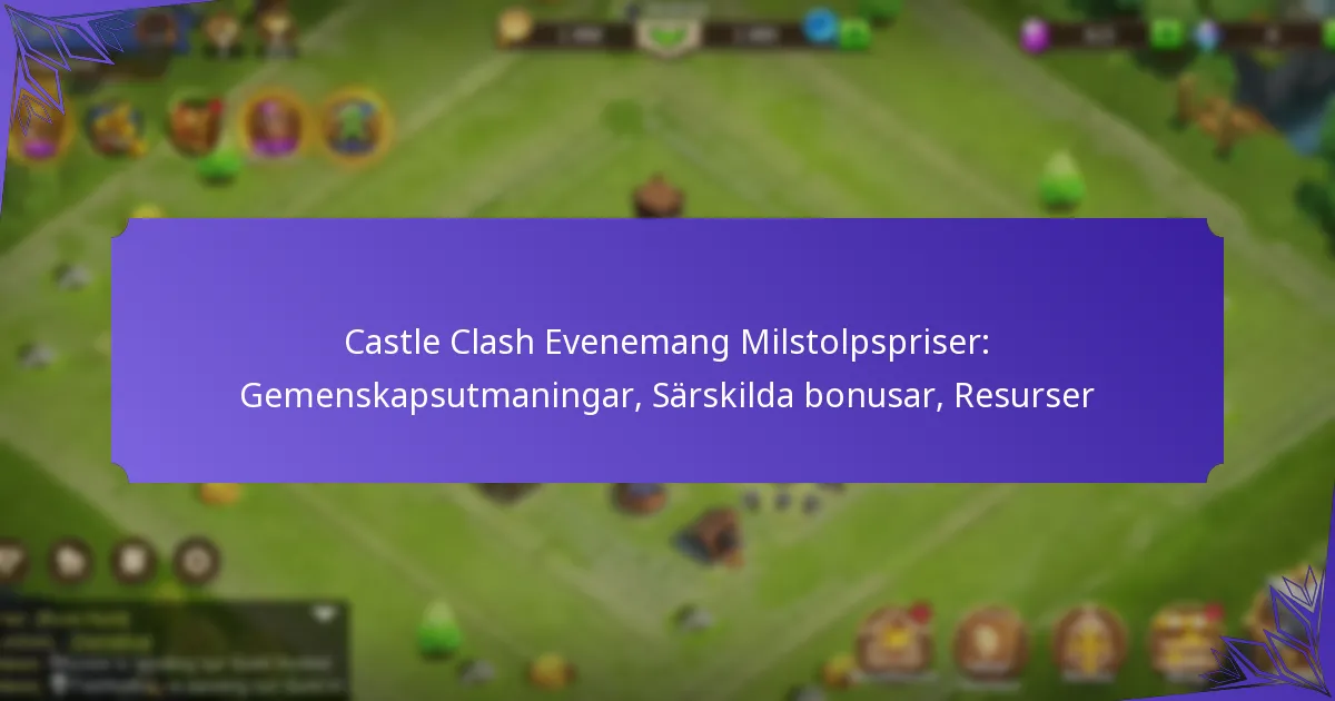 Castle Clash Evenemang Milstolpspriser: Gemenskapsutmaningar, Särskilda bonusar, Resurser