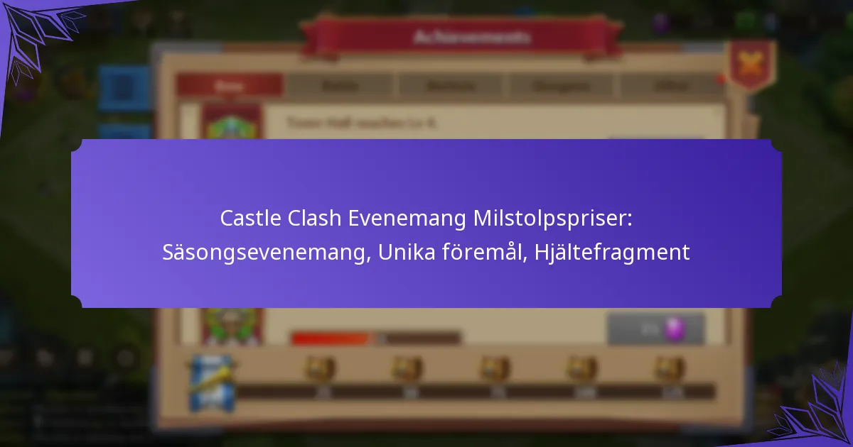Castle Clash Evenemang Milstolpspriser: Säsongsevenemang, Unika föremål, Hjältefragment