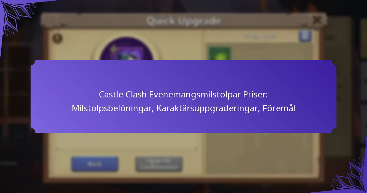 Castle Clash Evenemangsmilstolpar Priser: Milstolpsbelöningar, Karaktärsuppgraderingar, Föremål